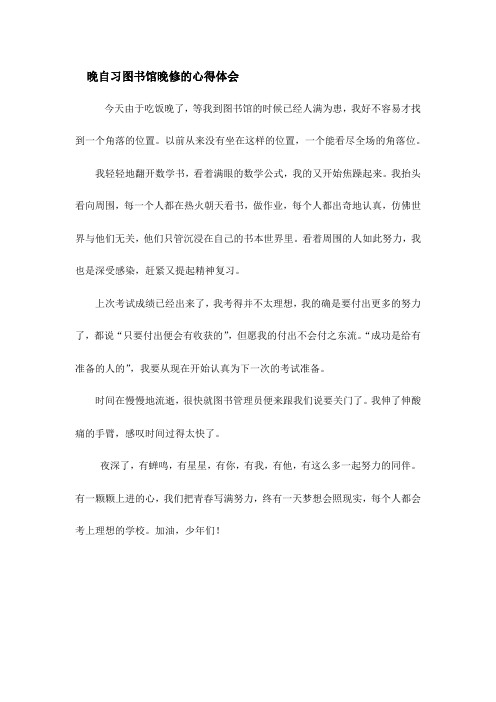 晚自习写一份图书馆晚修的心得体会300字-400字