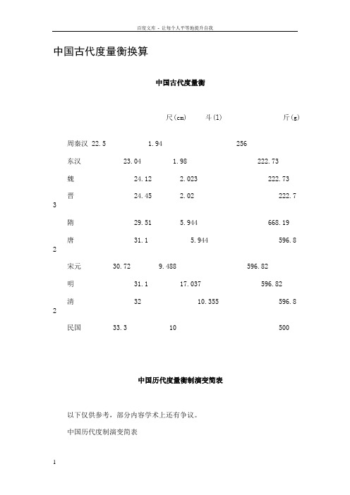 中国古代度量衡换算