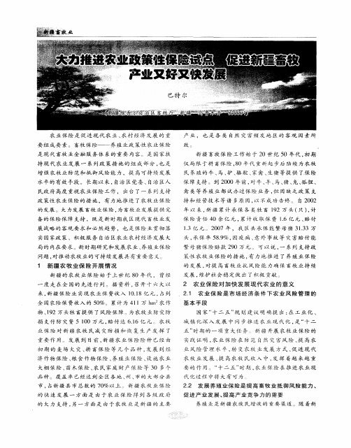 大力推进农业政策性保险试点 促进新疆畜牧产业又好又快发展