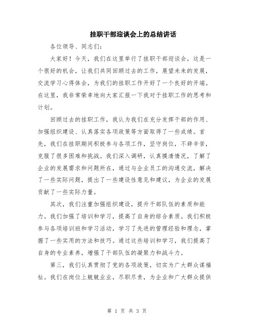 挂职干部迎谈会上的总结讲话