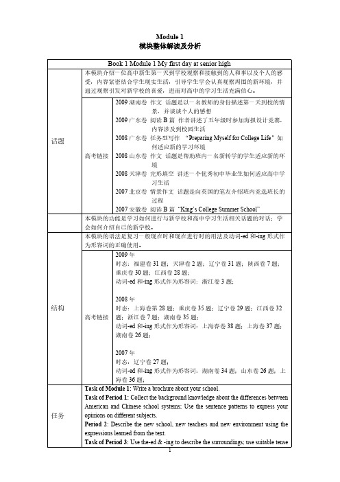 外研社Book 1 Module 1 My first day at senior high模块整体解读及分析(天津耀华中学 王彬)