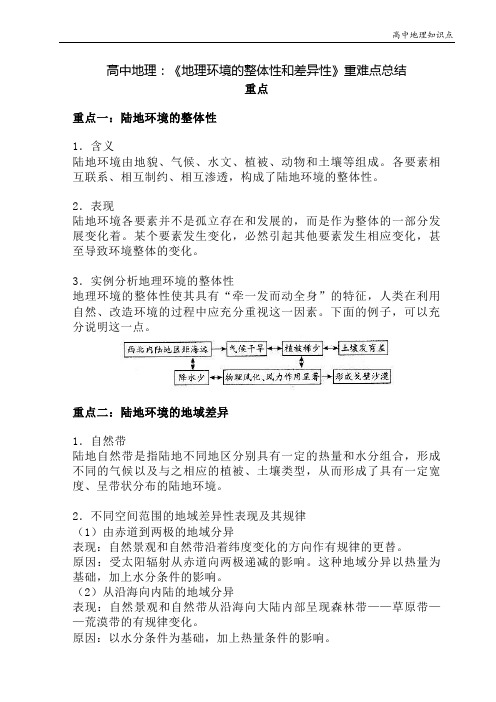 高中地理知识点：《地理环境的整体性和差异性》重难点总结