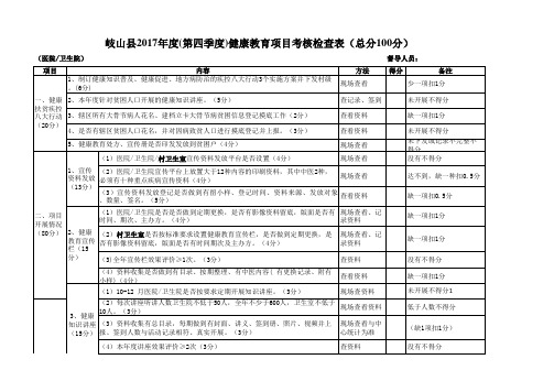 2017年第四季度健康教育考核表