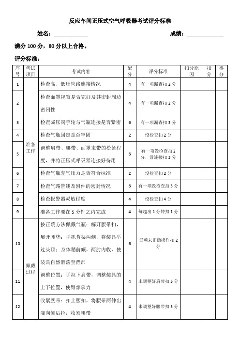 空气呼吸器考试评分标准