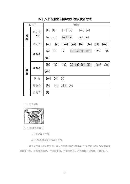 英语国际音标口型说明图(四十八个音素发音图解暨口型及发音方法)