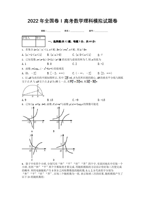 2022年全国卷Ⅰ高考数学理科模拟试题卷含答案(2)