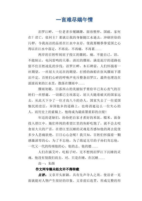 高一抒情习作范文：一言难尽端午情