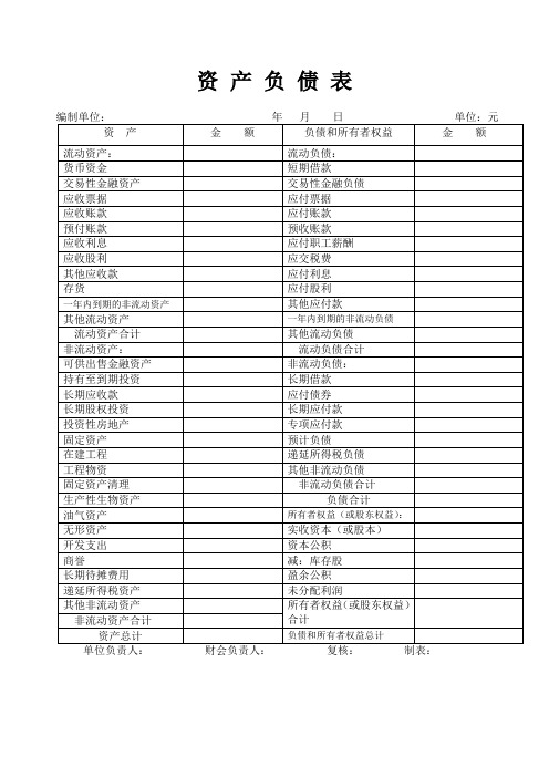 资产负债表和利润表表格