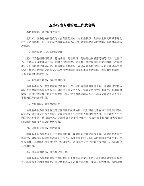 五小行为专项治理工作发言稿