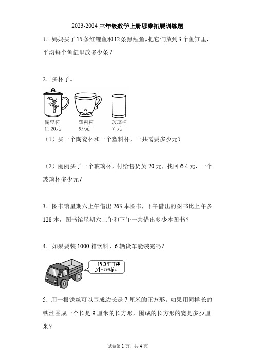 2023-2024三年级数学上册思维拓展训练题