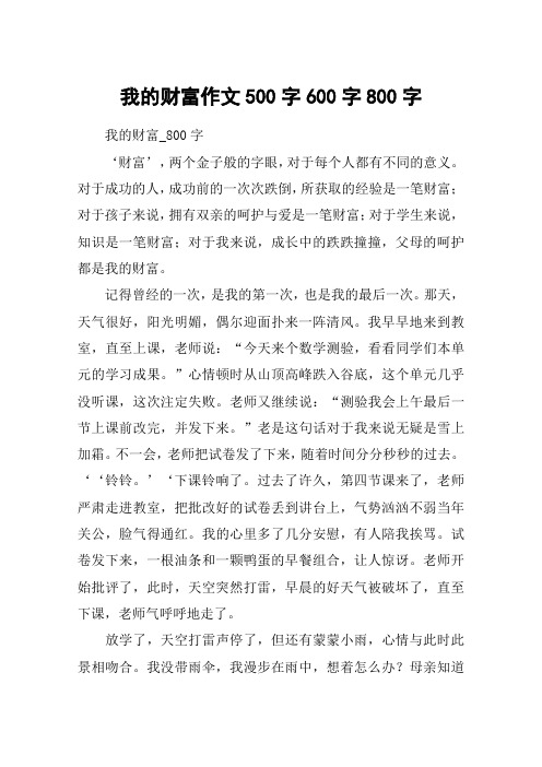 我的财富作文500字600字800字