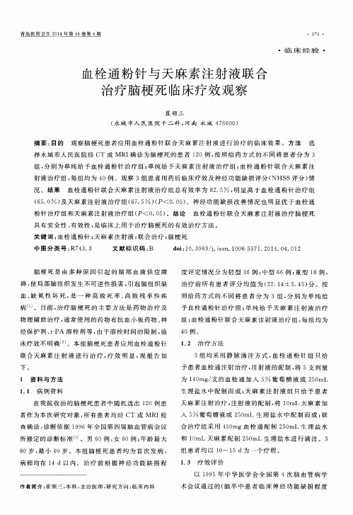 血栓通粉针与天麻素注射液联合治疗脑梗死临床疗效观察
