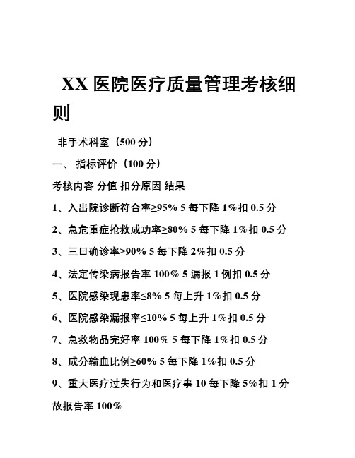 XX医院医疗质量管理考核细则(非手术科室)教学文案