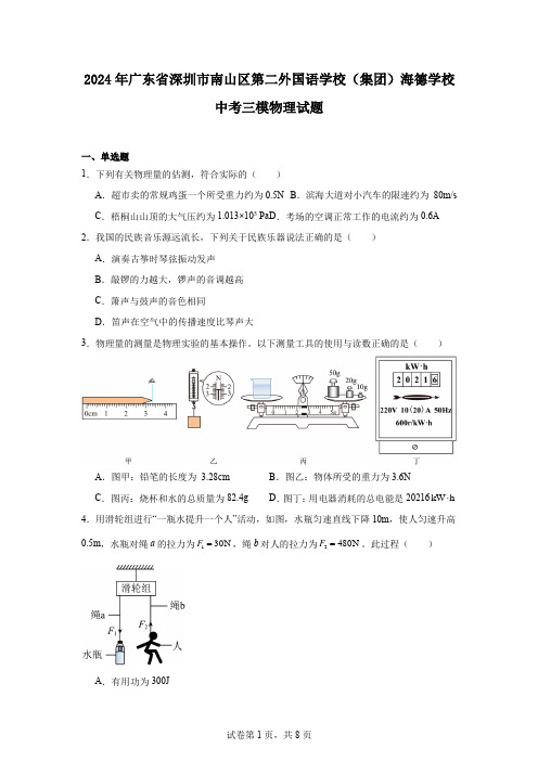 2024年广东省深圳市南山区第二外国语学校(集团)海德学校中考三模物理试题