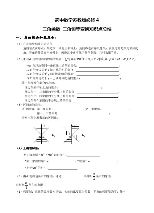 高一年级数学三角函数三角恒等变换知识点总结