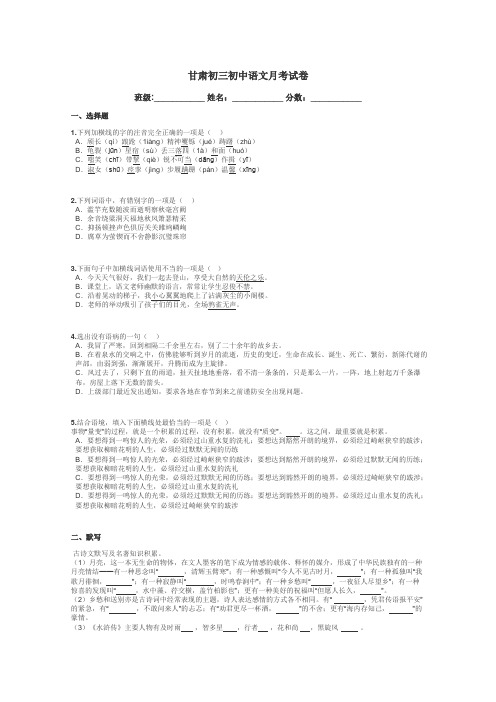 甘肃初三初中语文月考试卷带答案解析
