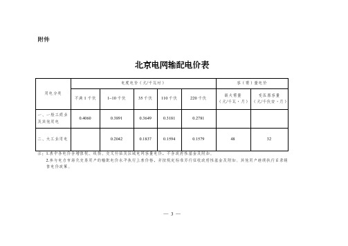 省级电网输配电价表