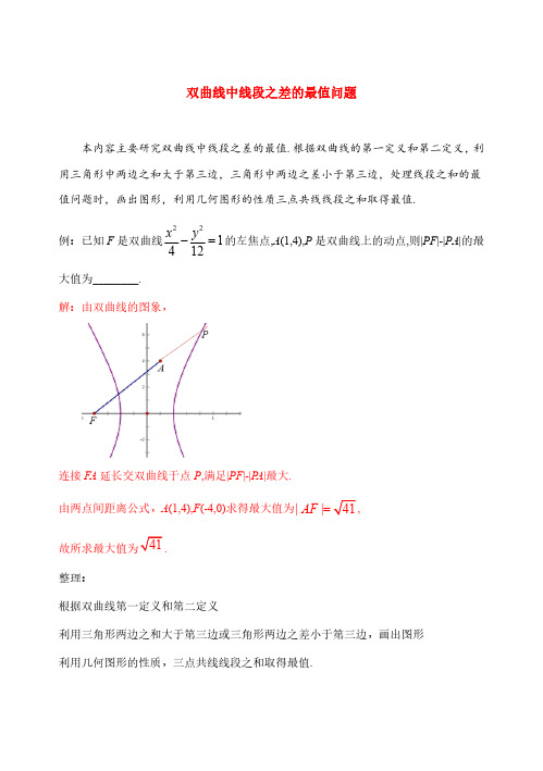 双曲线中线段之差的最值问题