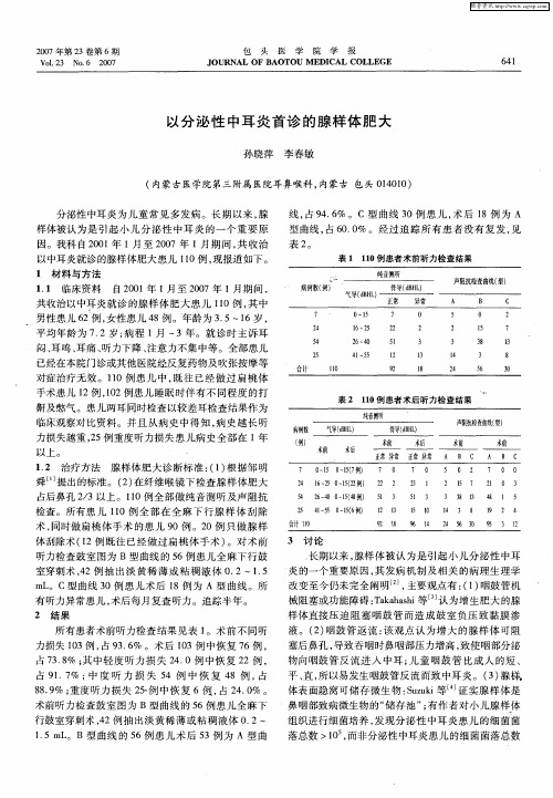 以分泌性中耳炎首诊的腺样体肥大