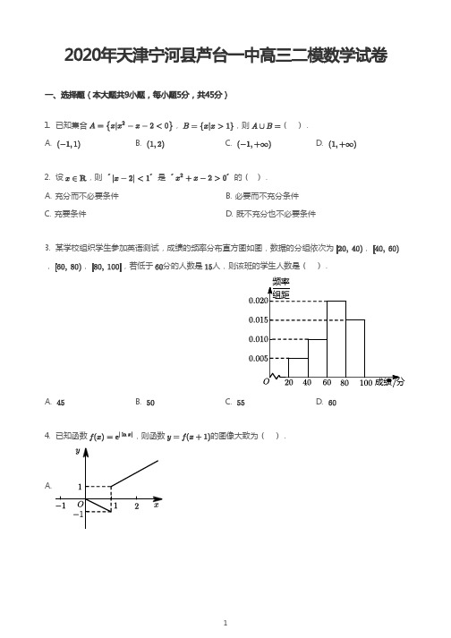 2020年天津宁河县芦台一中高三二模数学试卷