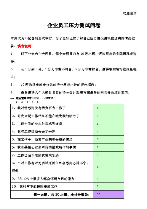 非常实用的压力测试问卷