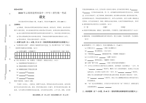 2020年云南省昆明中考语文试卷含答案