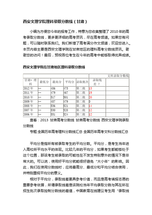 西安文理学院理科录取分数线（甘肃）