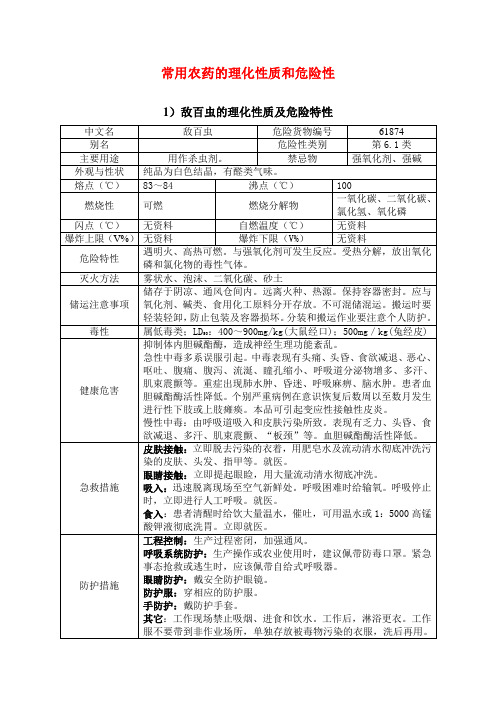 常用农药的理化性质和危险性