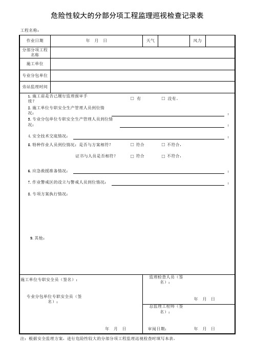 危险性较大的分部分项工程监理巡视检查记录表