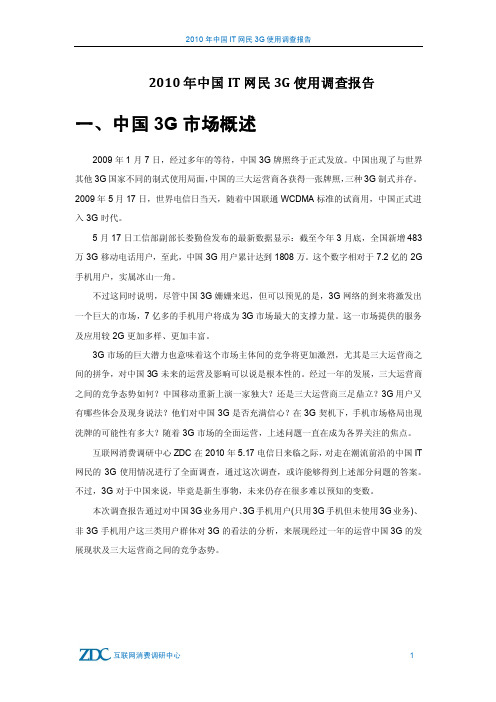 2010年中国IT网民3G使用调查报告