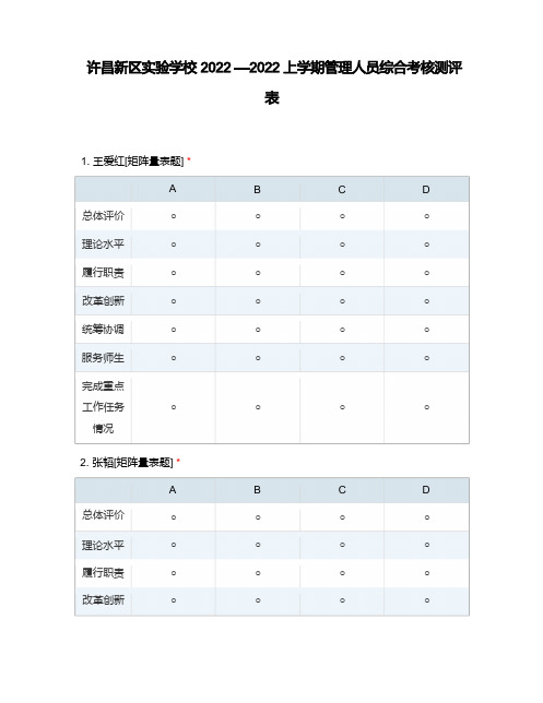 许昌新区实验学校2021—2022上学期管理人员综合考核测评表