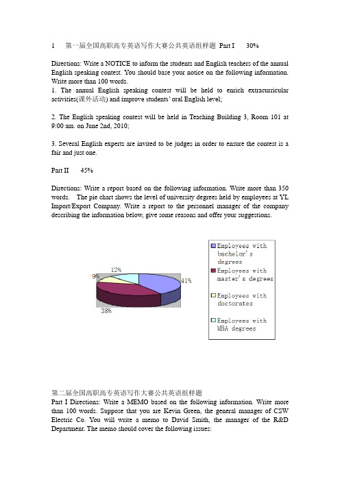 全国高职高专英语写作大赛公共英语组样题 Part I