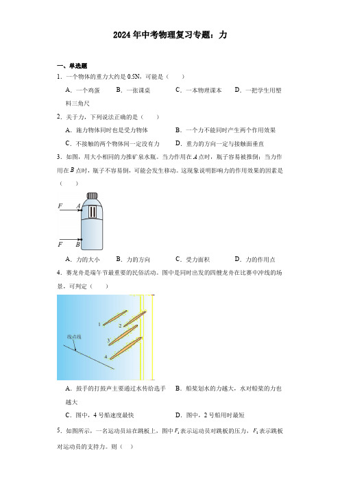 2024年中考物理复习专题：力(含答案)