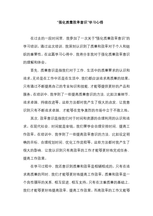 “强化质量效率意识”学习心得