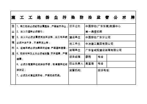 施工工地扬尘污染防治监管公示牌标准