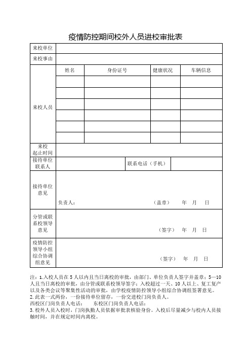 疫情防控期间校外人员进校审批表