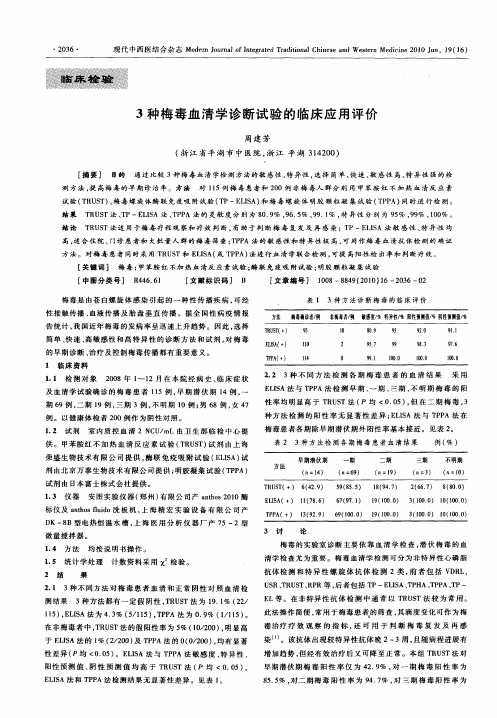 3种梅毒血清学诊断试验的临床应用评价