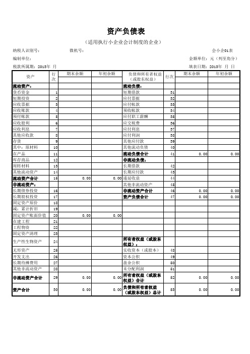 2013版小企业会计准则财务报表