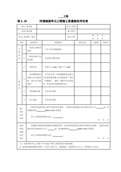 表4.19河道疏浚单元工程施工质量验收评定表(2016版)