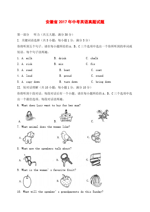 安徽省中考英语真题试题(含解析)