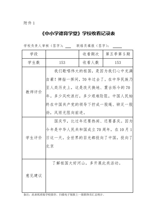 《中小学德育学堂》学校收看记录表(1)