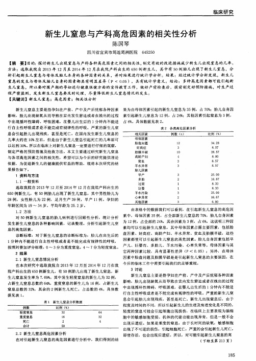 新生儿窒息与产科高危因素的相关性分析