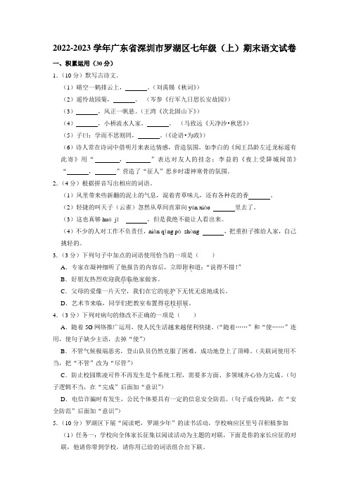 广东省深圳市罗湖区2022-2023学年七年级上学期期末考试语文试题