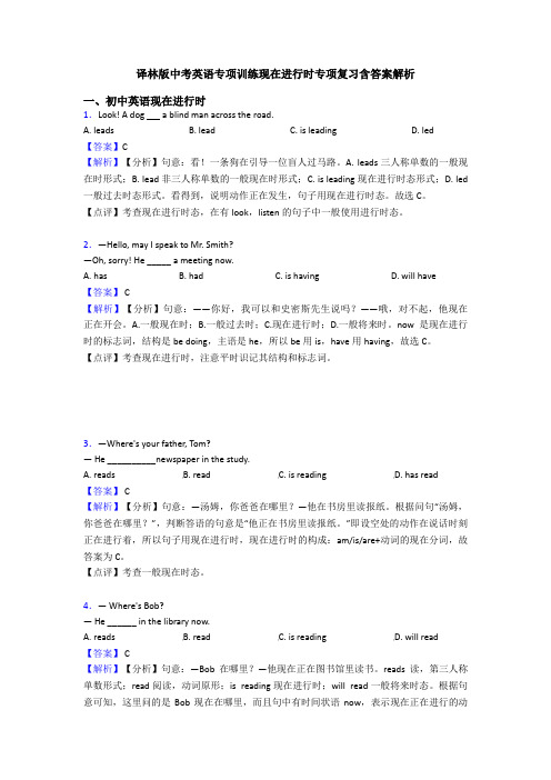 译林版中考英语专项训练现在进行时专项复习含答案解析