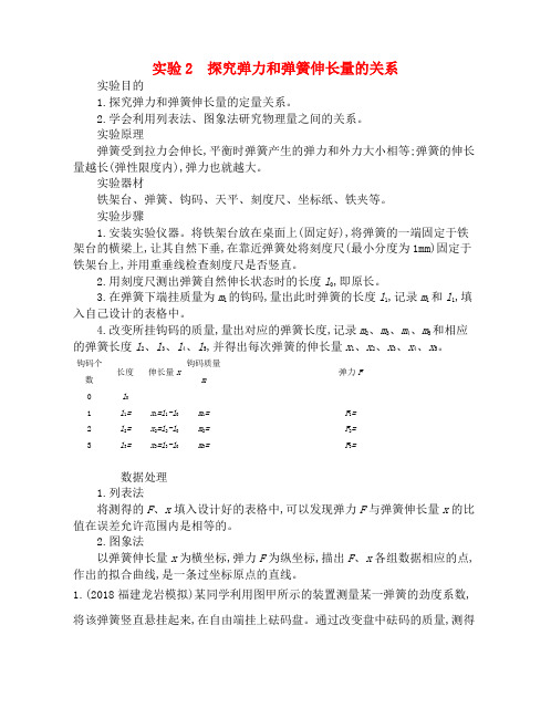 高考物理总复习 第二单元 相互作用 实验2 探究弹力和弹簧伸长量的关系(含解析)