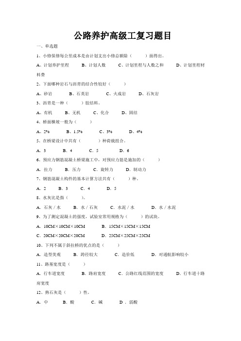 公路养护高级工复习题目