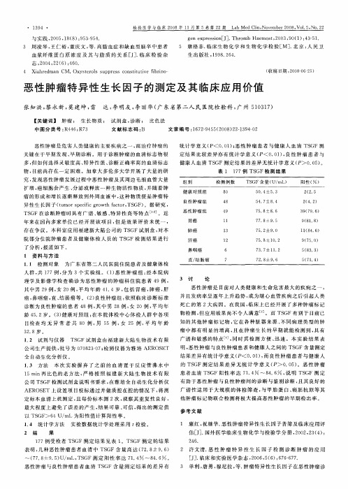 恶性肿瘤特异性生长因子的测定及其临床应用价值