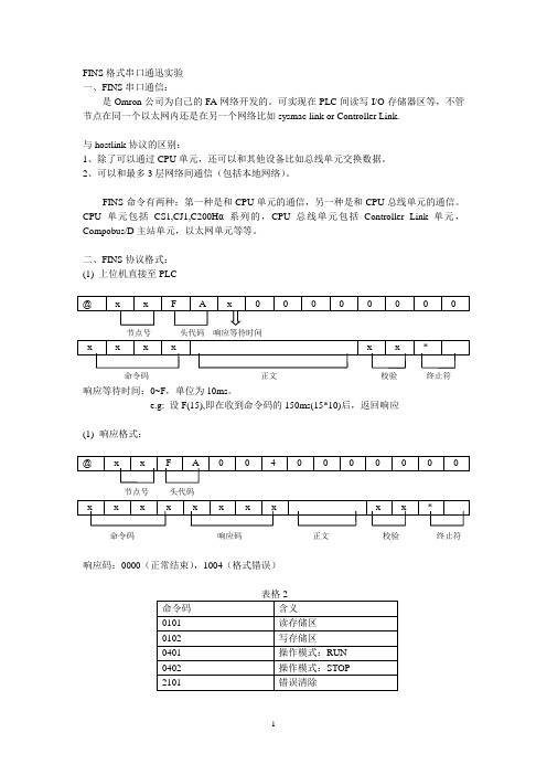 FINS格式串口通迅实验