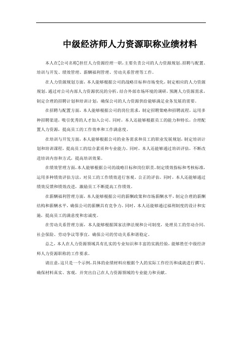 中级经济师人力资源职称业绩材料