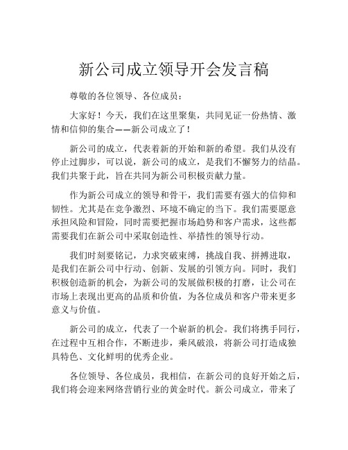 新公司成立领导开会发言稿